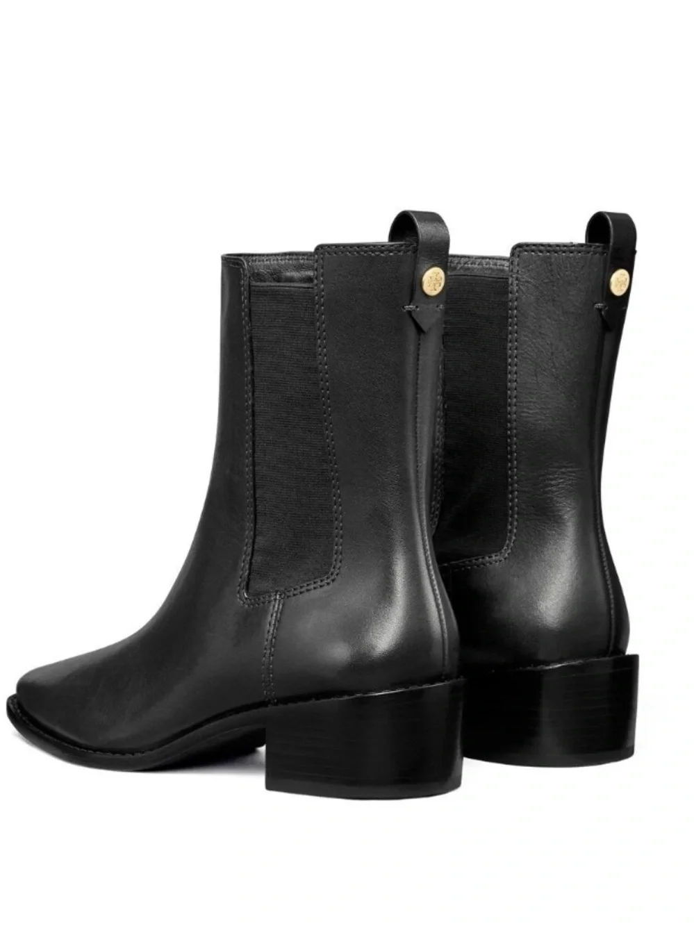 New Tory Burch Medallion Chelsea Black Leather Pointed Toe Boots Booties 9.5